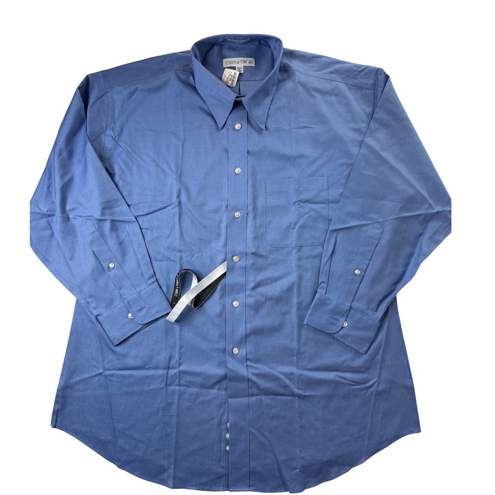 Joseph & Feiss Mens Blue Non Iron Fitted Dress Shirt 18 32/33 Wedding office NWT